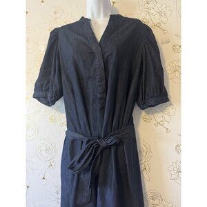 Anne Taylor Dress Women’s Size 12 Dark Wash Denim Midi Shirt Puff Sleeve 077